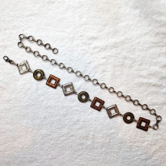 Women's Adjustable Abstract Shape Mixed Metal Dangle Chain Belt - Size M/L - Picture 1 of 4